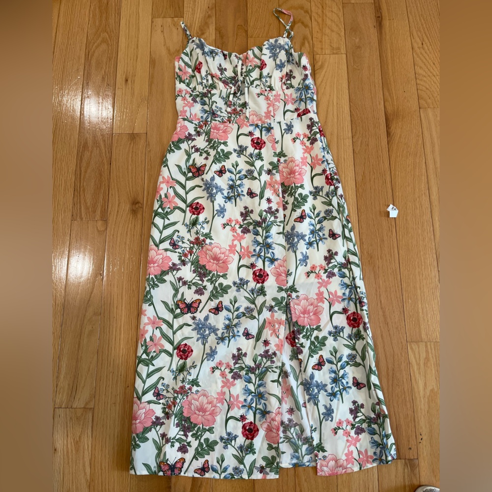 SHEIN Floral Print Dress with Pink and Green Accents